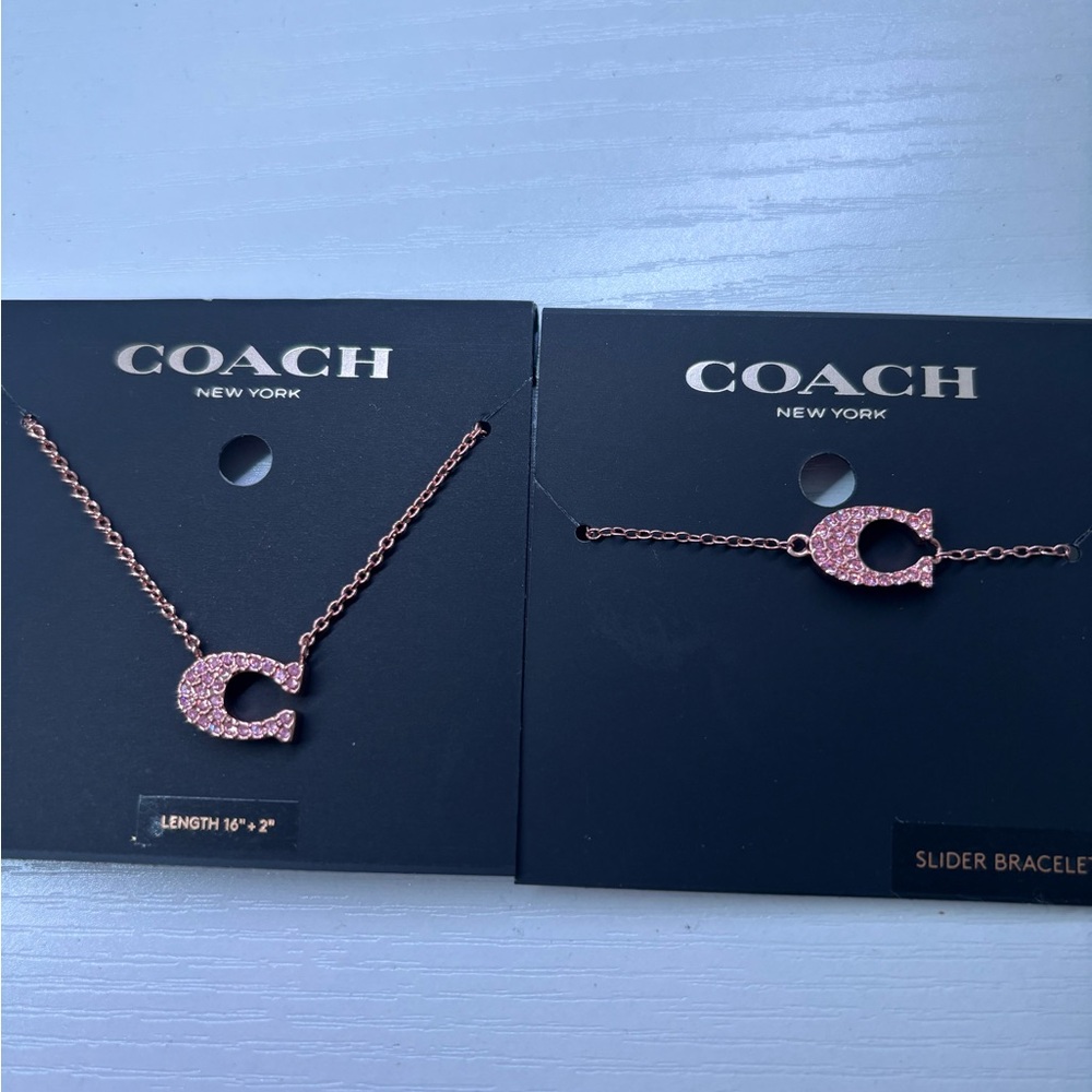 coach rose gold necklace and bracelet